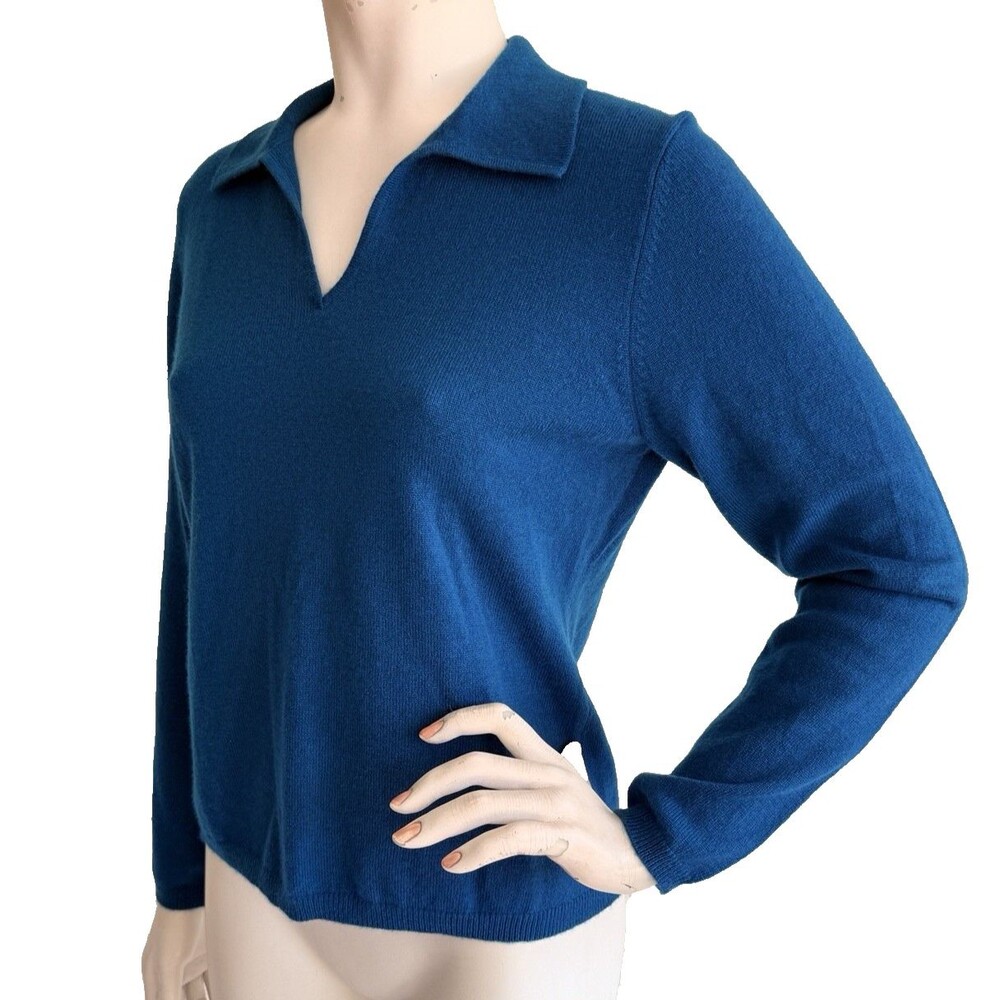 CHARTER CLUB 100% Cashmere Sweater 2 ply Blue Long Sleeve Top Size PM